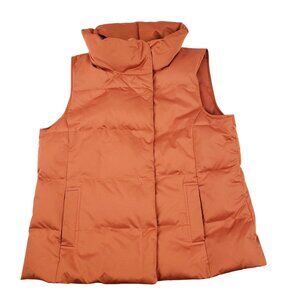 J Jill Puffer Vest Women Size Large Orange Quilted Down Fill Snap Front NWOT